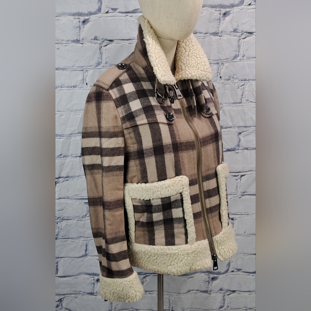 Burberry Brit Women's Wool Jacket Nova Check Faux Shearling Winter Bomber 6 US - Picture 4 of 15